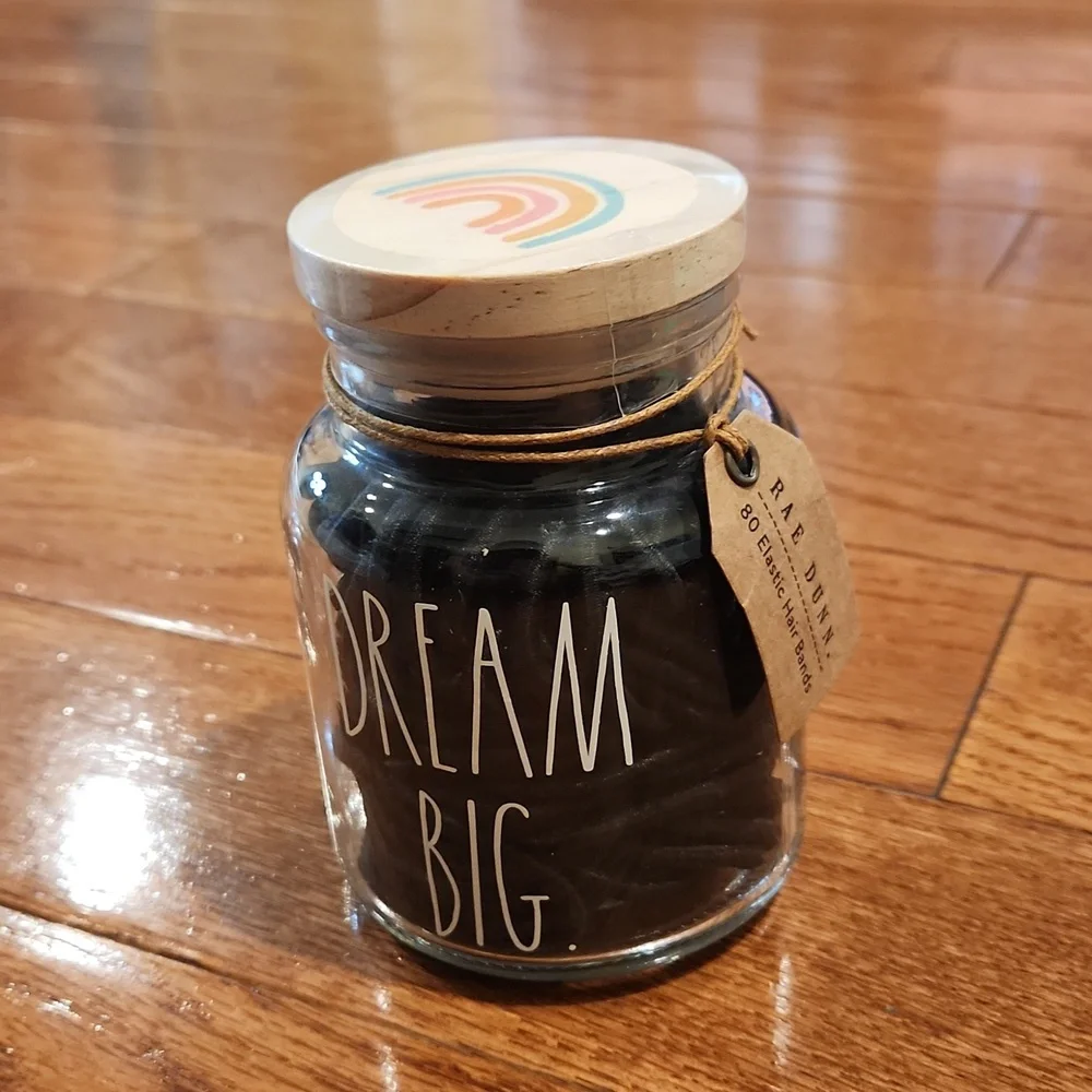 New Rae Dunn 60 Cotton Balls and 80 Elastic Hair Bands in Jars